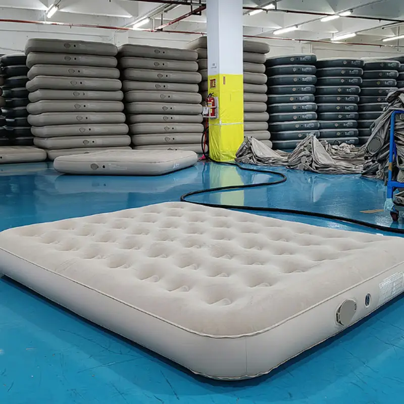 Customised outdoor camping moisture proof air mattress portable double layer PVC liner flocking fabric inflatable mattresses