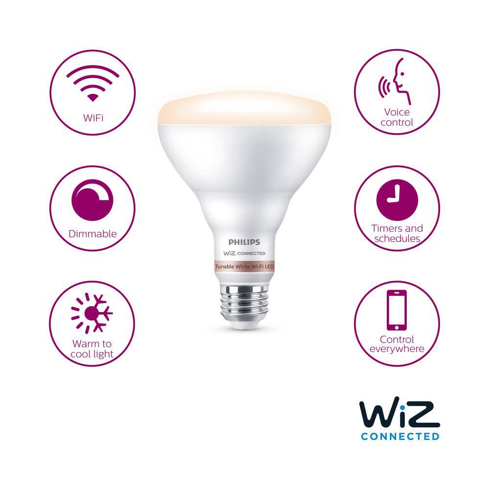 Philips 65-Watt Equivalent BR30 LED Smart Wi-Fi Tunable White Light Bulb Powered by WiZ with Bluetooth (1-Pack) 562710