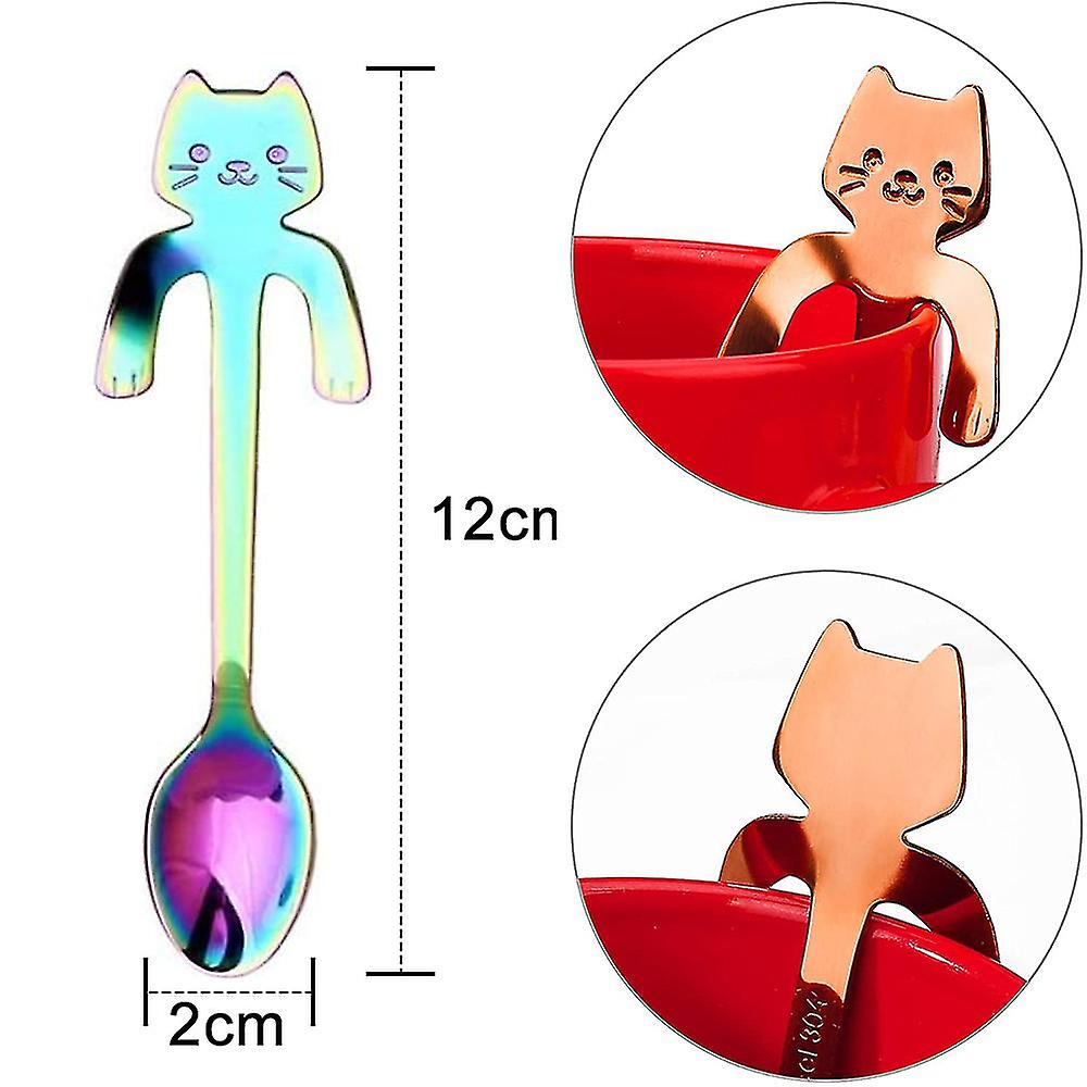 4 Pcs Cat Spoon Coffee Tea Spoon Set，  Long Cute Kitten Stirring Spoon