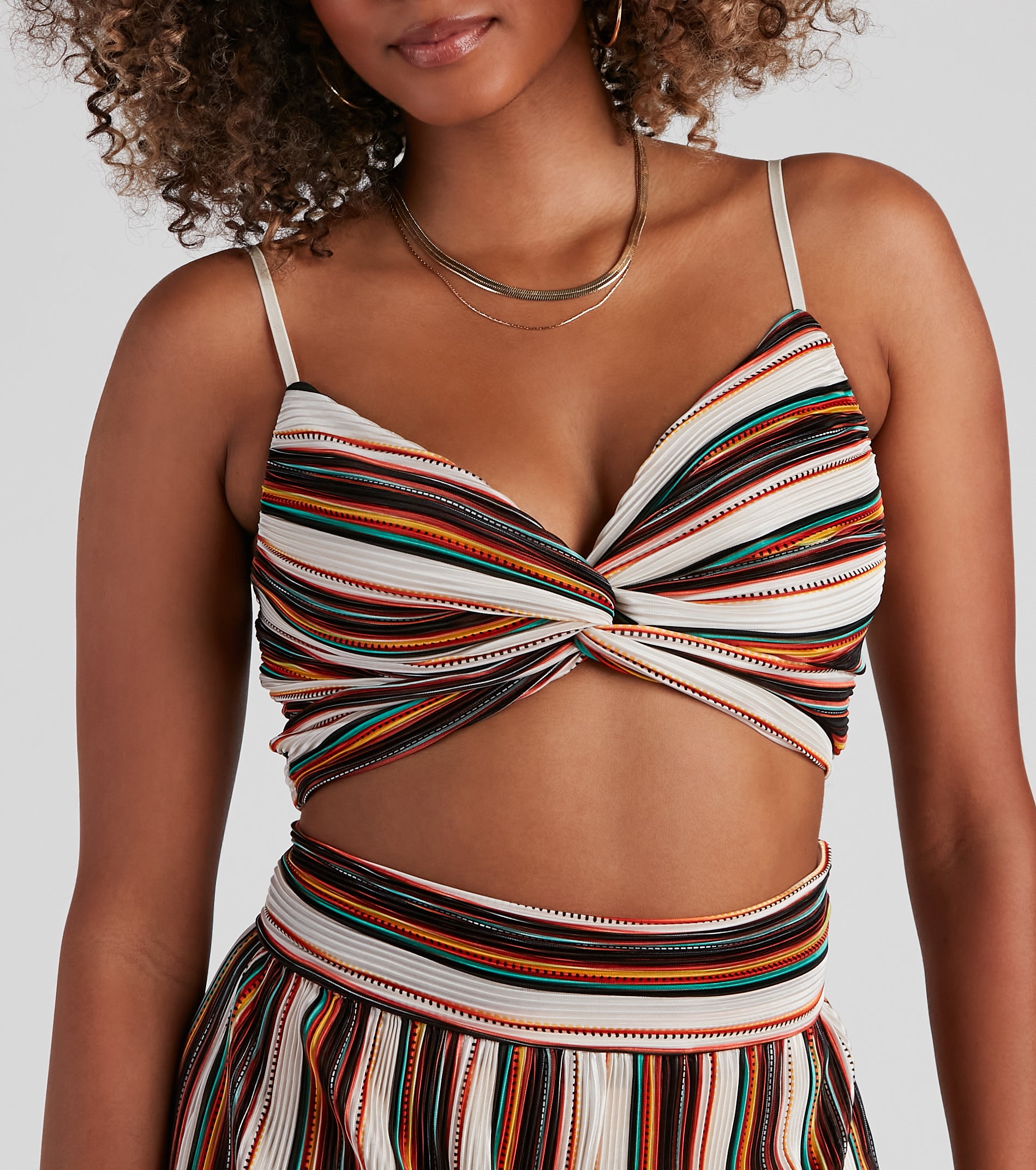 Seasonal Striped Pleat Tank Top