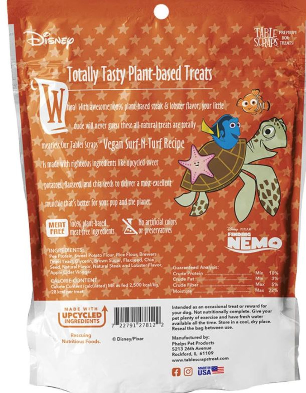 Disney Finding Nemo Table Scraps Premium Dog Treats， Vegan Surf N Turf， 5oz. Bag