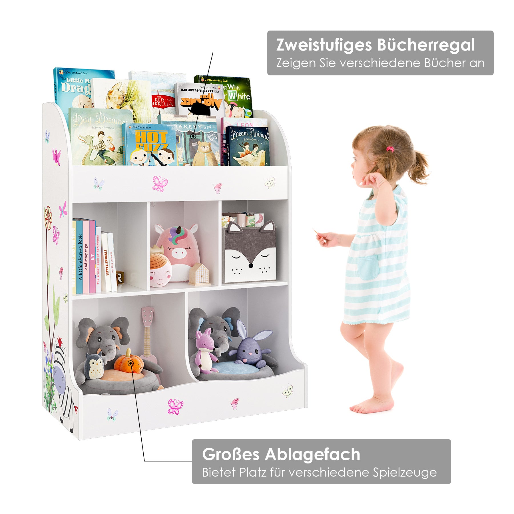 Toy Storage Cabinet With 5 Cubbies And Shelf For Playroom, Hallway, Kindergarten, School, White