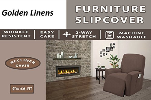 Golden Linens One piece Stretch Recliner Chair Furniture Slipcovers with Remote Pocket Fit most Recliner Chairs (Chocolate)