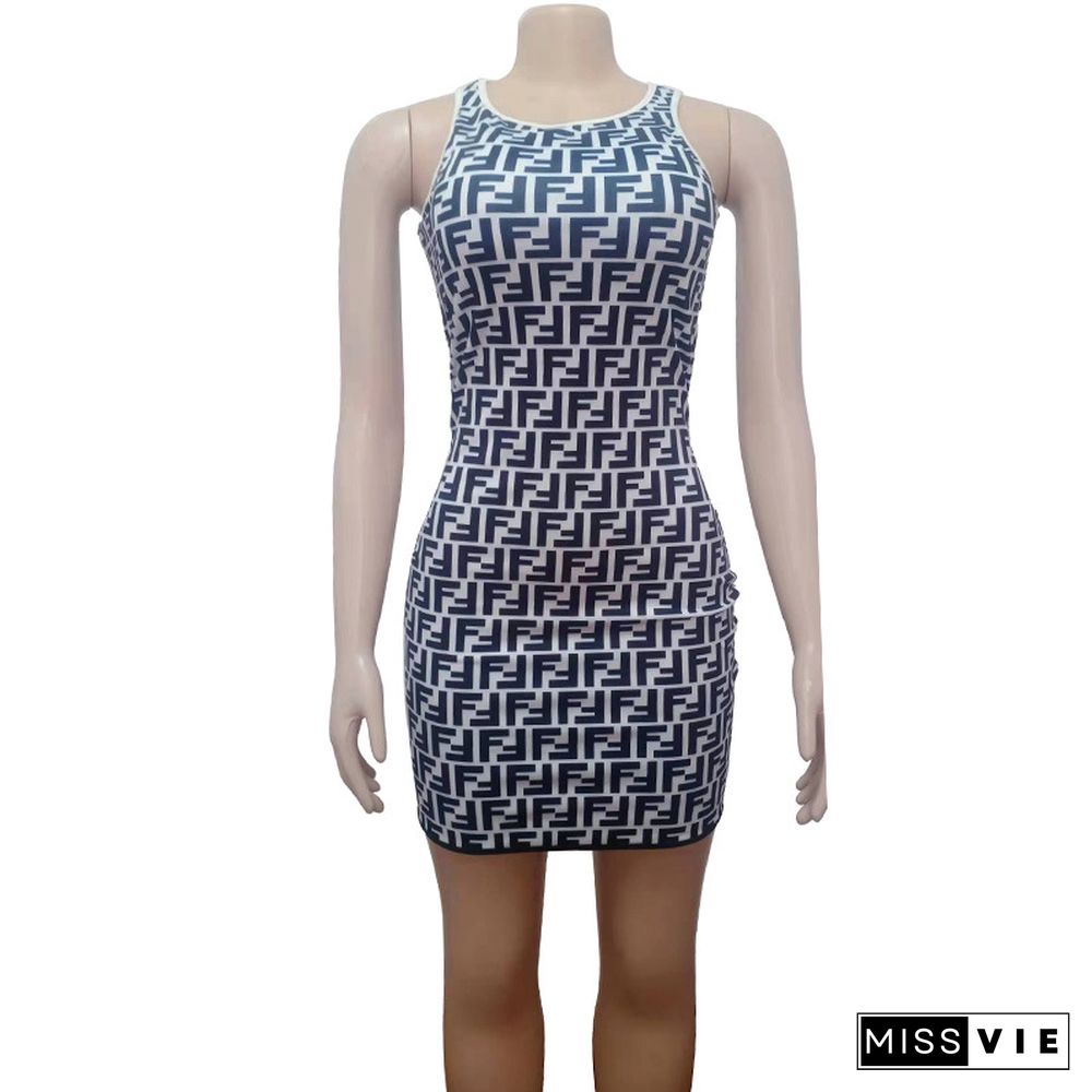 Sleeveless O-Neck Elastic Printed Bodycon Dress