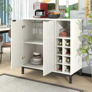 33.86 in. W x 14.17 in. D x 34.65 in. H White MDF Ready to Assemble Floor Kitchen Cabinet with Wine Racks mnjtrmrcxrzzs14