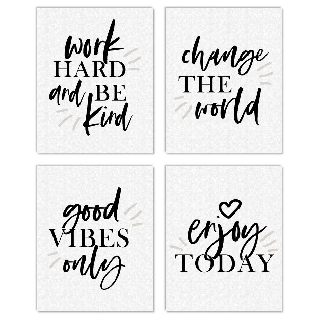 Big Dot Of Happiness Work Hard And Be Kind Unframed Inspirational Quotes Linen Paper Wall Art Set Of 4 Artisms 8 X 10 Inches Black And White