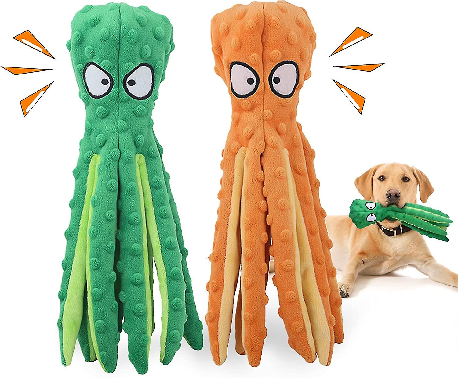 Squeaky Dog Toys， Octopus No Stuffing Crinkle Plush Dog Chew Toys For Puppy Teething， Pet Training And Entertaining， Durable Interactive Dog Toys For