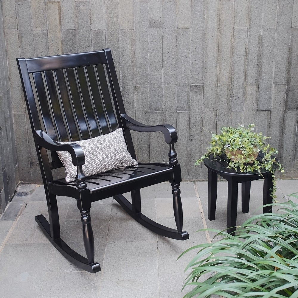 Bonn Solid Wood Oversized Outdoor Rocking Chair, Black