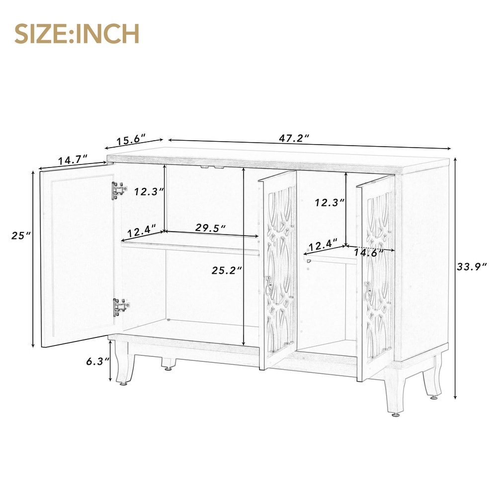 3 Door Sideboard with Glass Doors and Silver Handle