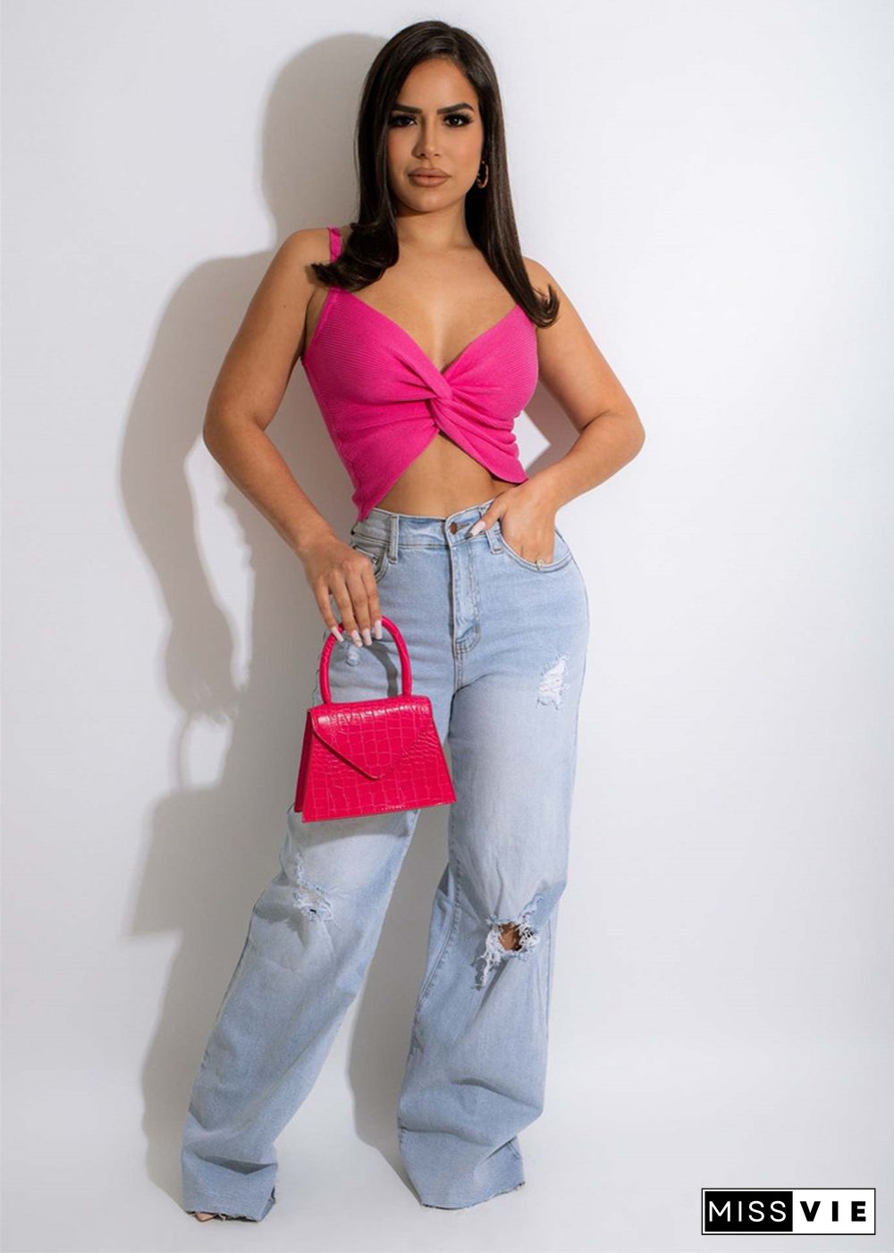 Deep V-Neck Ruched Knot Front Camisole Crop Top