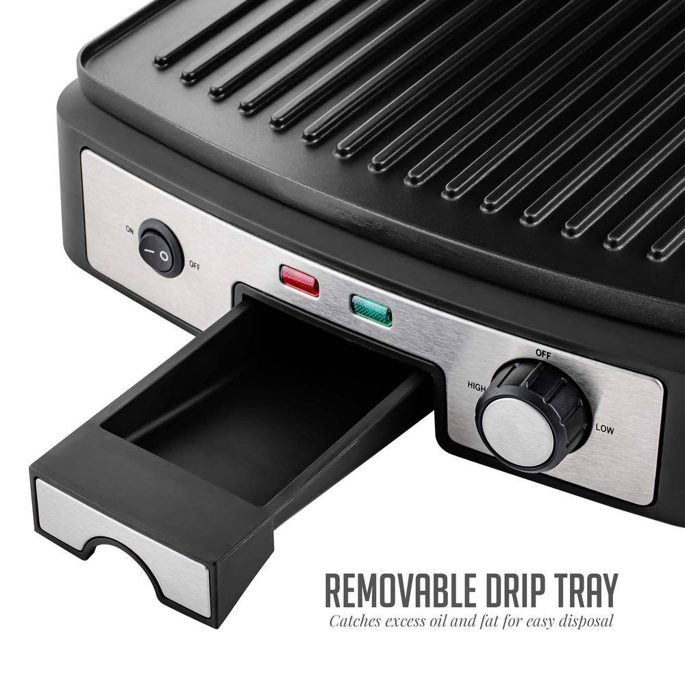 OVENTE 4-Slice Electric Panini 180 Adjustable Hinge Non-Stick 3 Heat Settings Drip Tray Free Grill (GP1861BR) GP1861BR