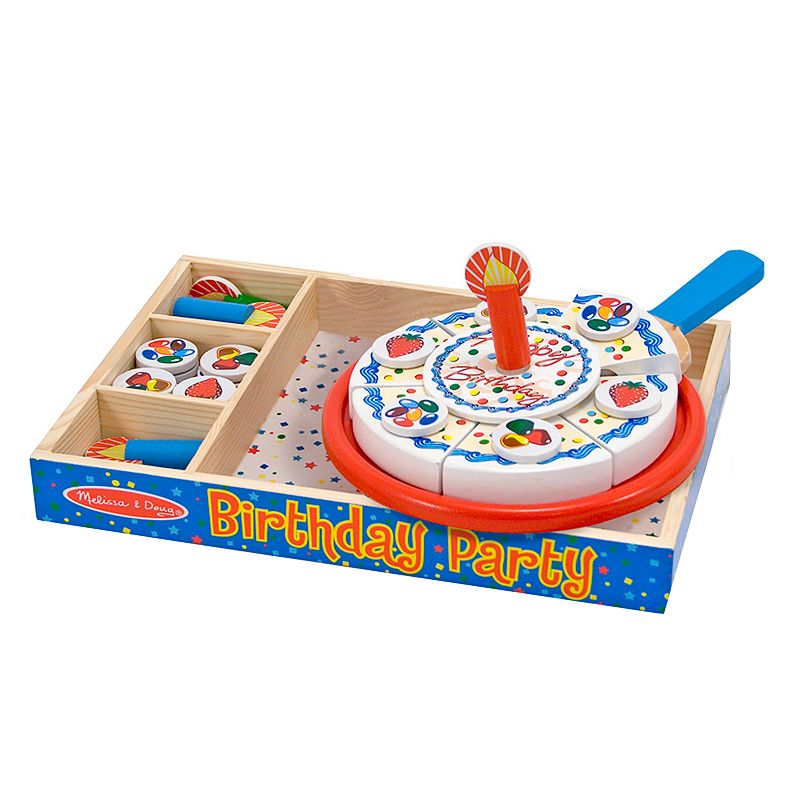 Melissa and Doug Birthday Party Cake - Wooden Play Food With Mix-n-Match Toppings and 7 Candles