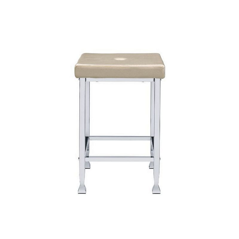 Counter Height Stool with Padded Seat and Metal Base， Beige