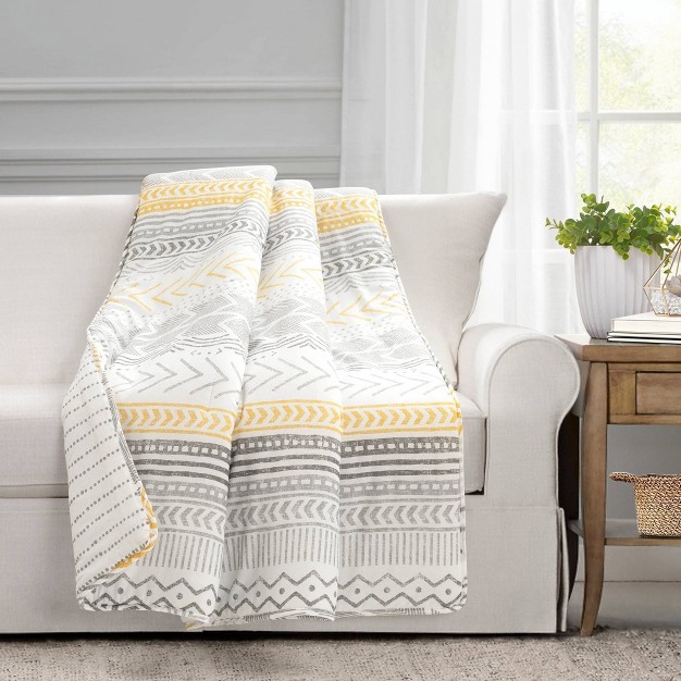 Hygge Geo Reversible Cotton Throw Blanket Yellow gray Lush D cor