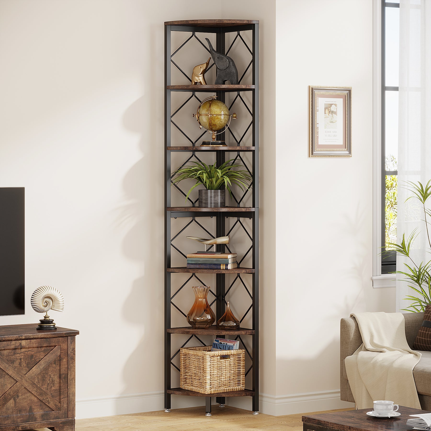 7-Tier Corner Shelf, 78.7 Corner Bookcase Slim Corner Storage Rack