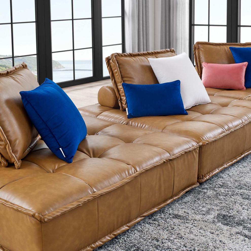 Modular Deep Tufted Sectional Sofa Set  Tan  Fabric  Modern  Lounge Hospitality   Contemporary   Sofas   by House Bound  Houzz