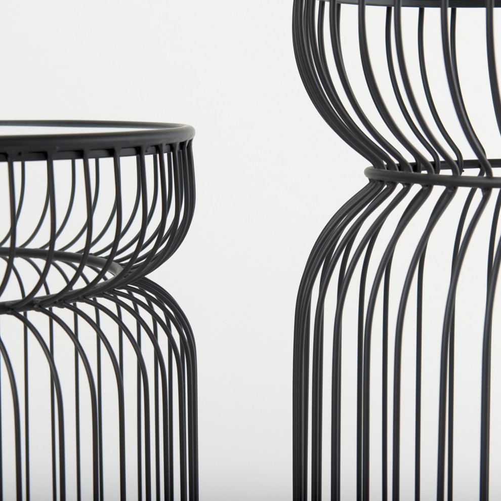 Shani Black With Glass Top Round Accent Tables  2 Piece Set   Modern   Side Tables And End Tables   by Mercana  Houzz