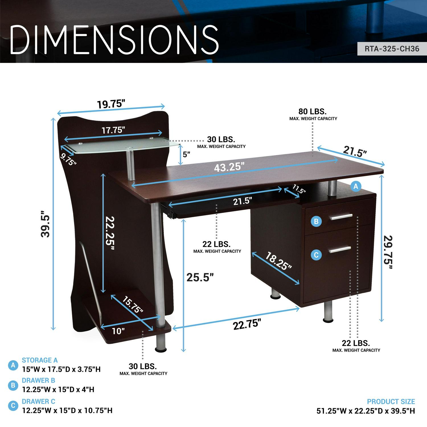 Techni Mobili Stylish Computer Desk with Storage， Chocolate