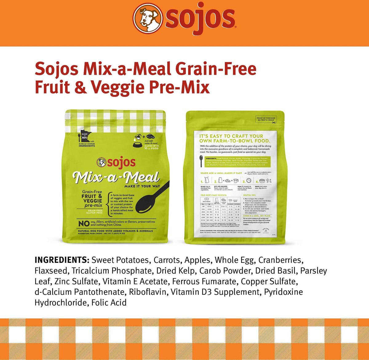 Sojos Mix-A-Meal Fruit and Veggie Pre-Mix Grain-Free Dehydrated Dog Food