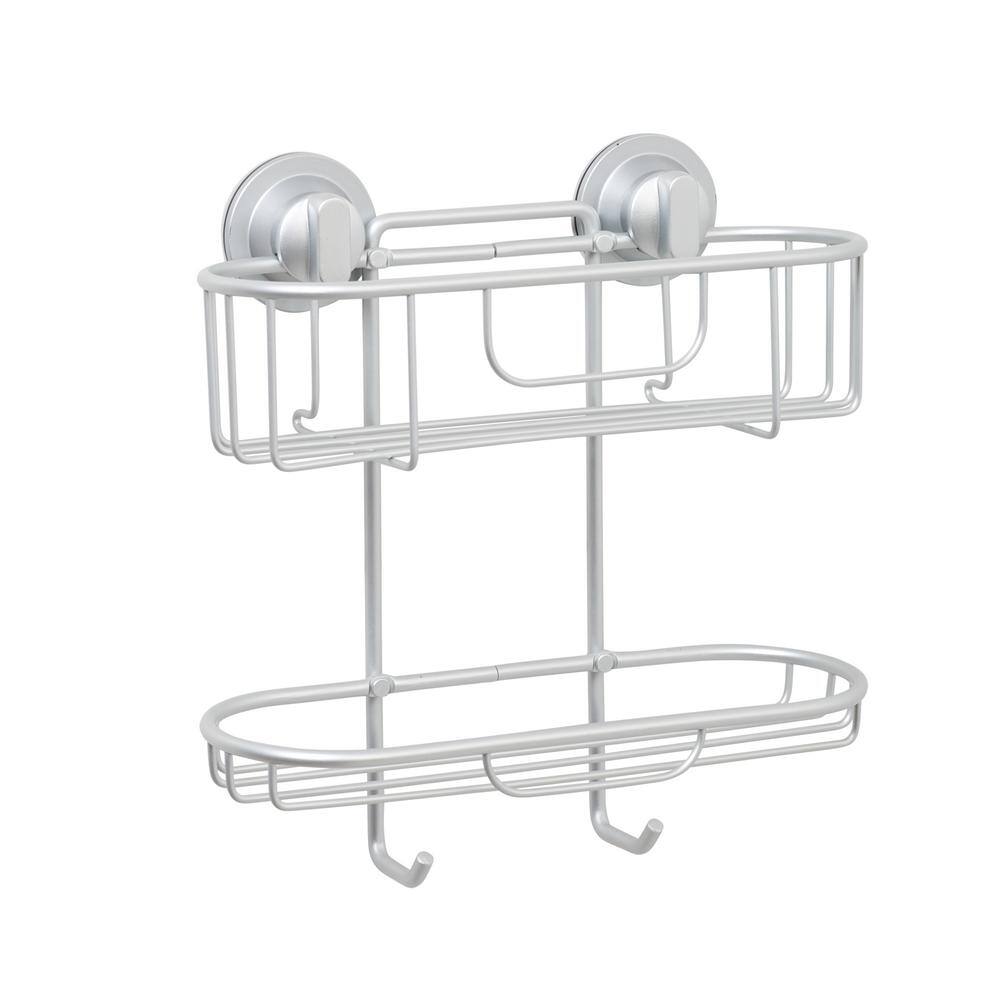 Zenna Home NeverRust Aluminum Power Grip Pro Dual Mount 2-Tier Caddy in Satin Chrome 7467ALL