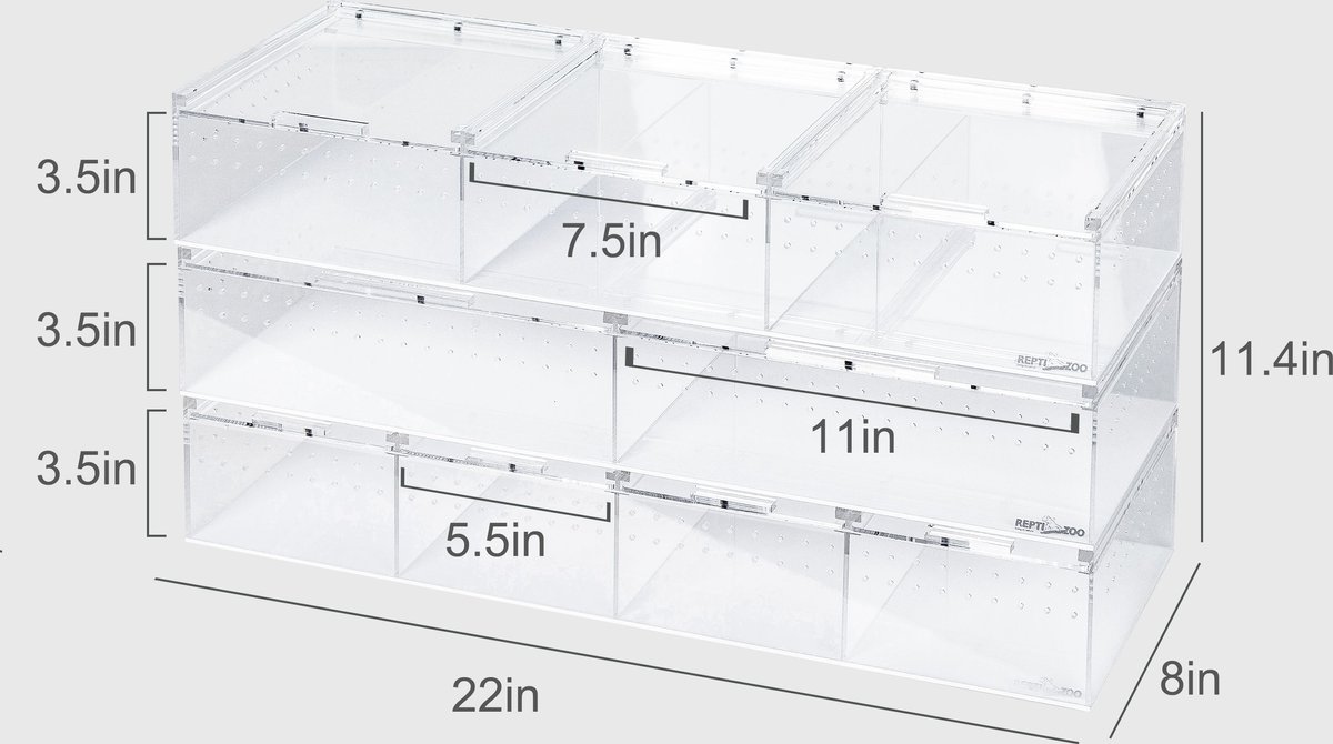 REPTI ZOO Compact Acrylic Breeding Case w/Divider Reptile Terrarium， Clear， 3 count