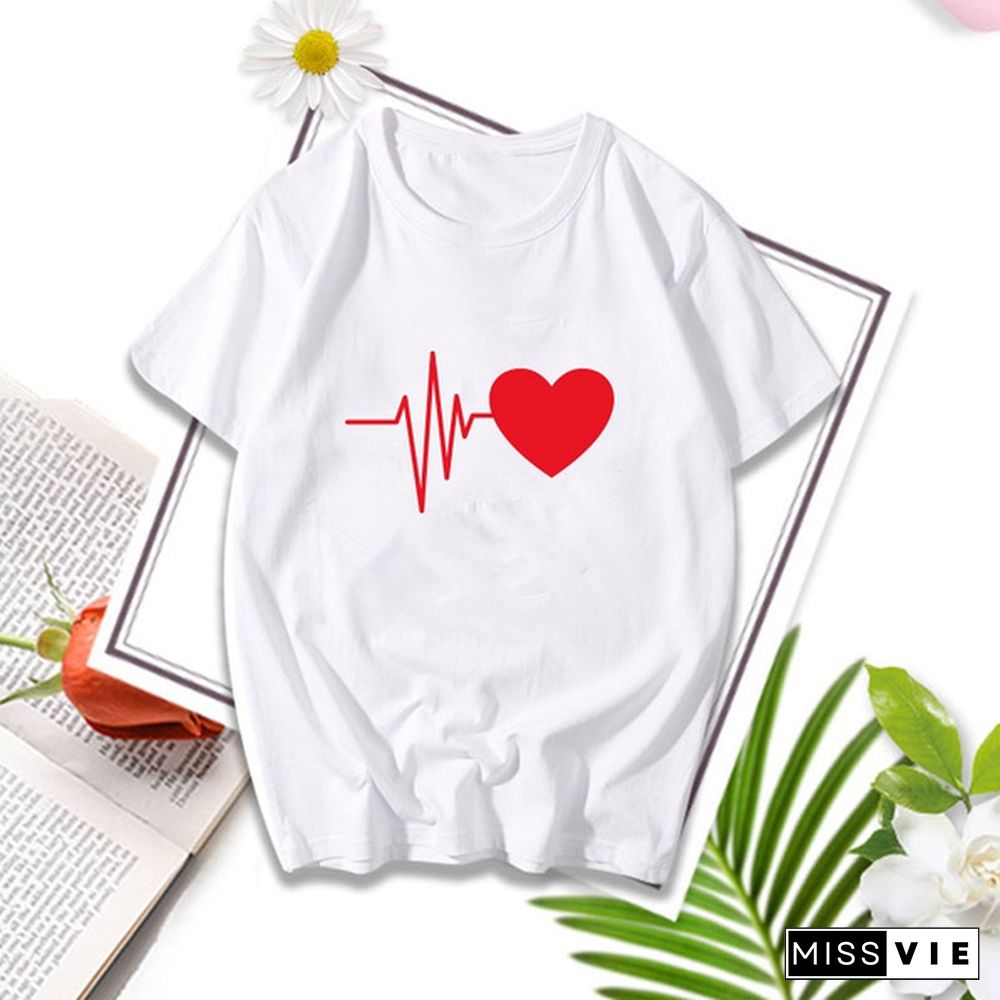 Summer Cotton Casual Love Women's T-shirt Printing Harajuku Fashion Solid Short Sleeve T-shirt Women's Shirt and T-shirt