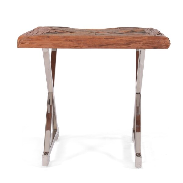 Treutlen Indoor Wood and Stainless Steel Handcrafted End Table by Christopher Knight Home