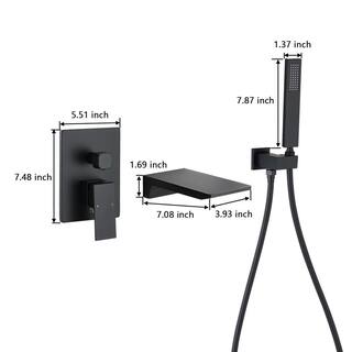 cadeninc Single-Handle Wall Mount Roman Waterfall Tub Faucet with Hand Shower in Matte Black MS-LQBB-12MB