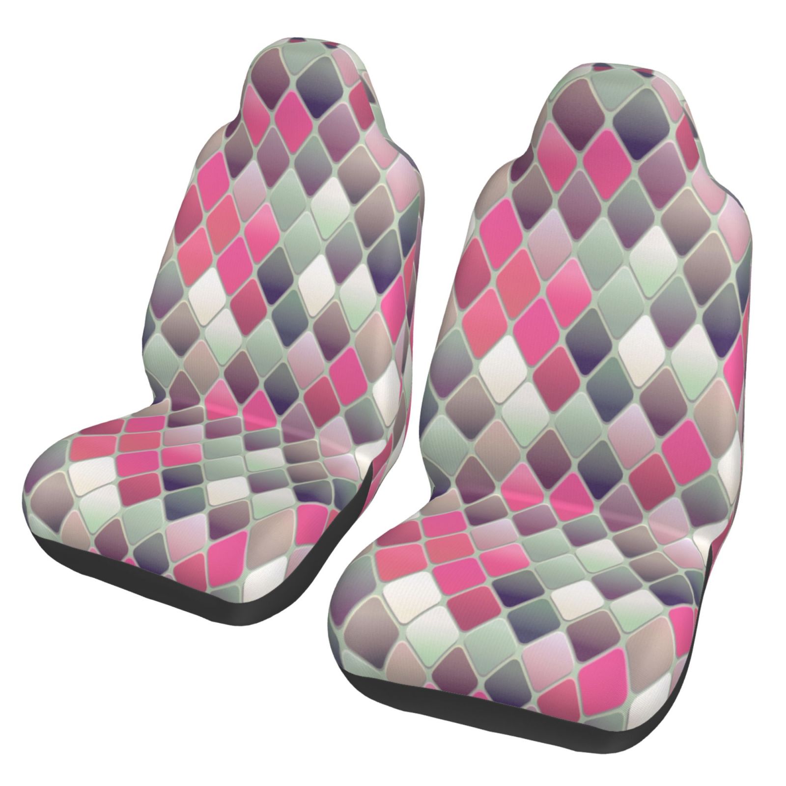 TEQUAN Front Seat Covers， Colorful Diamond Shape Tile Pattern 2 Piece Car Seat Cover Fit Most Car SUV Truck Van