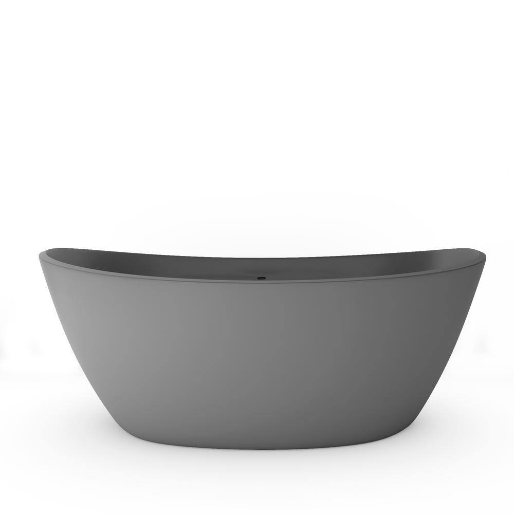 castellousa Manhattan 64.17 in. Solid Surface Stone Resin Flatbottom Bathtub in Matte Gray CB-GM-8016-G