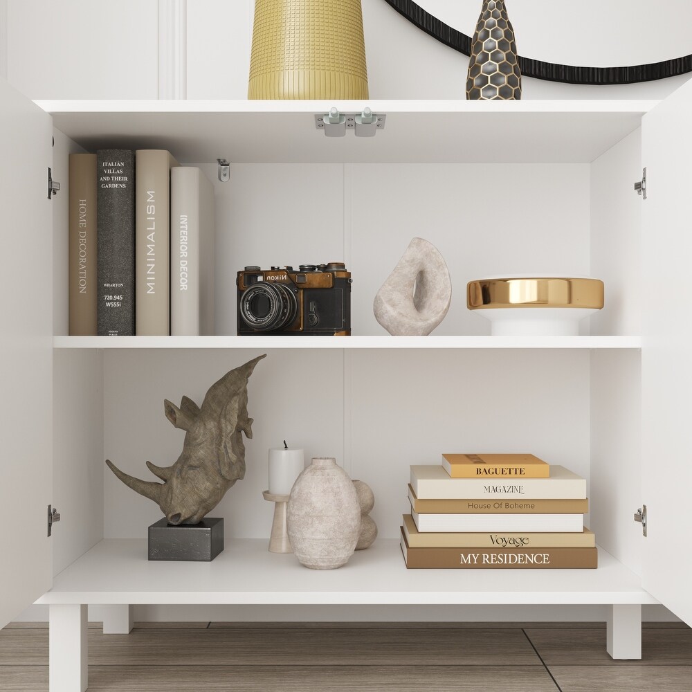 Buffet Sideboard White Floor Cabinet with Adjustable Shelves Console   63\