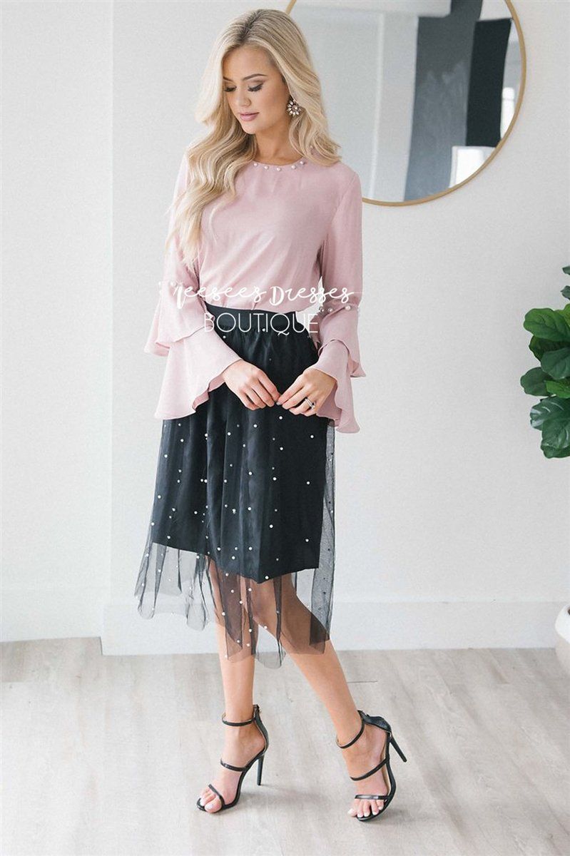 Pearl Detail Tulle Skirt