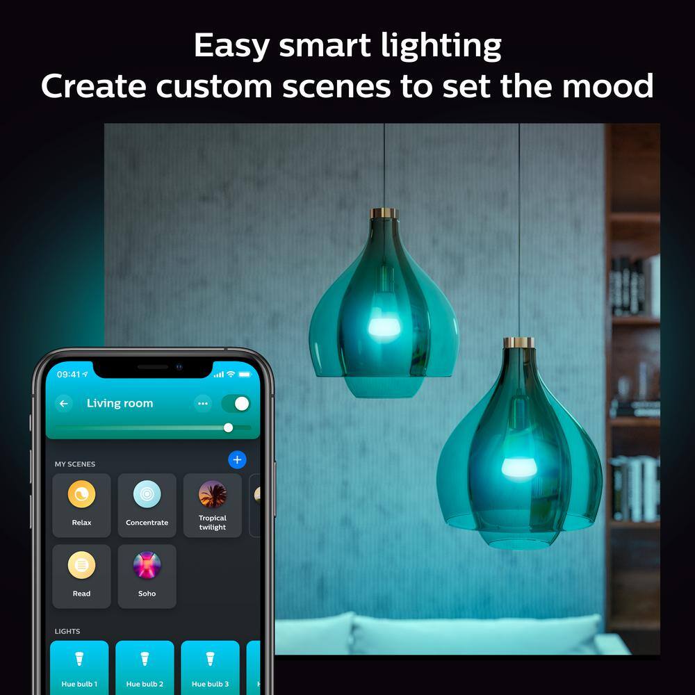 Philips Hue 75-Watt Equivalent A19 Smart LED Color Changing Light Bulb with Bluetooth (1-Pack) 563254