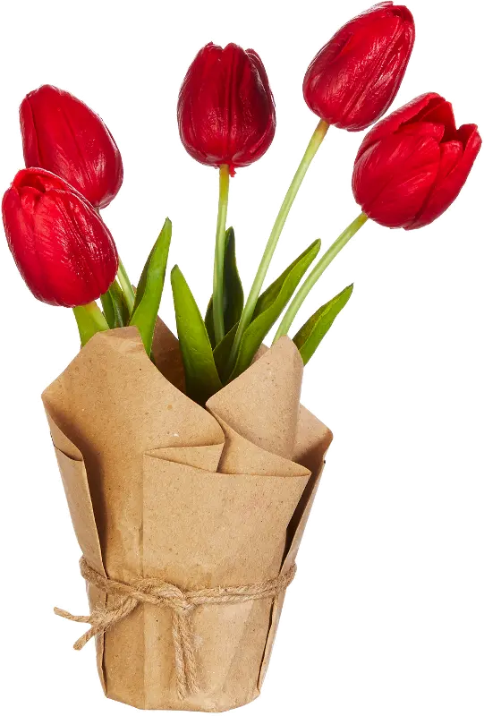 10 Inch Faux Real Touch Red Potted Tulips Arrangement