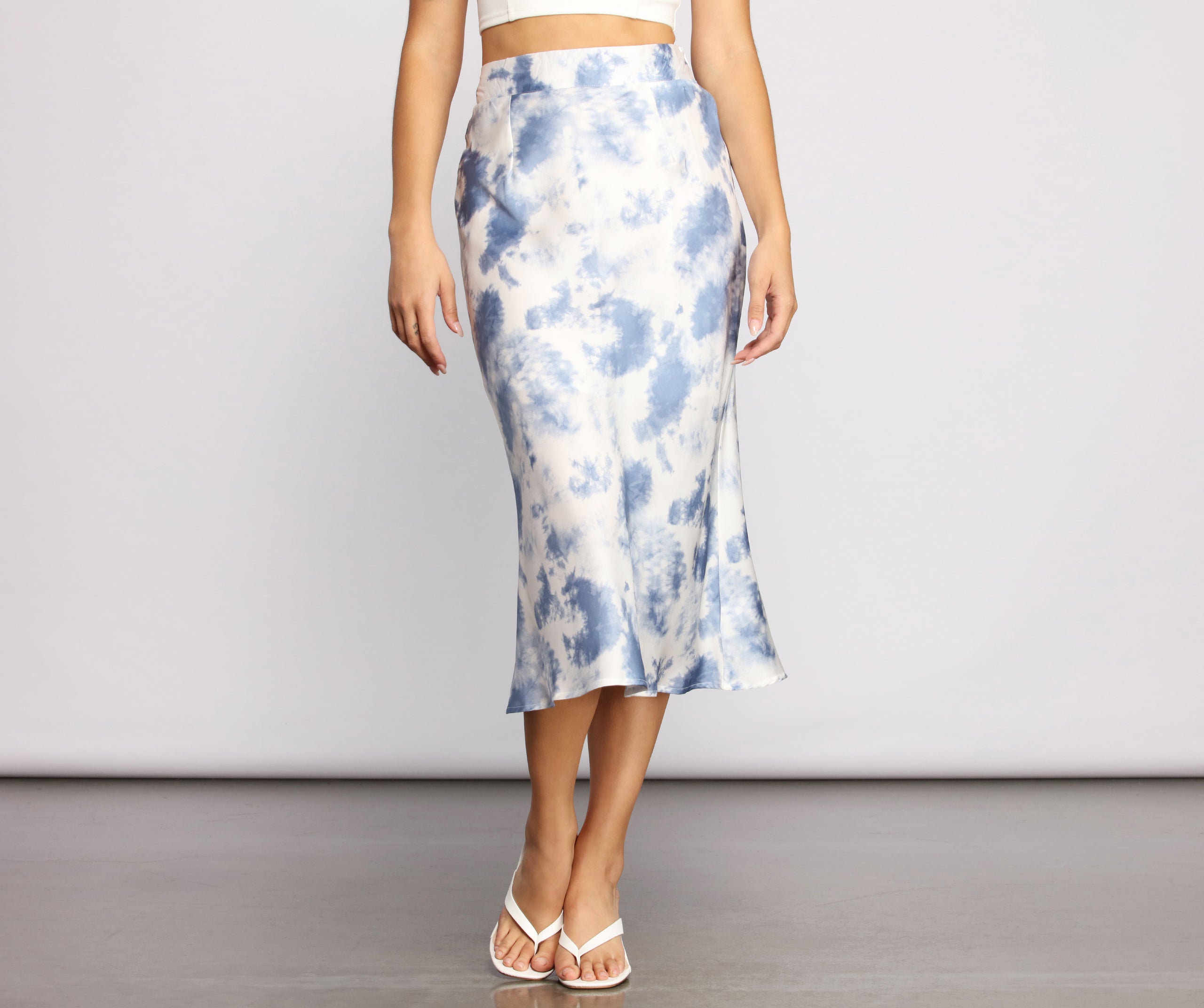 Stylishly Sleek Satin Tie Dye Midi Skirt