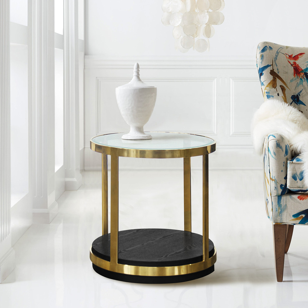 Eada End Table  Brushed Gold Finish and Black Wood   Contemporary   Side Tables And End Tables   by Armen Living  Houzz