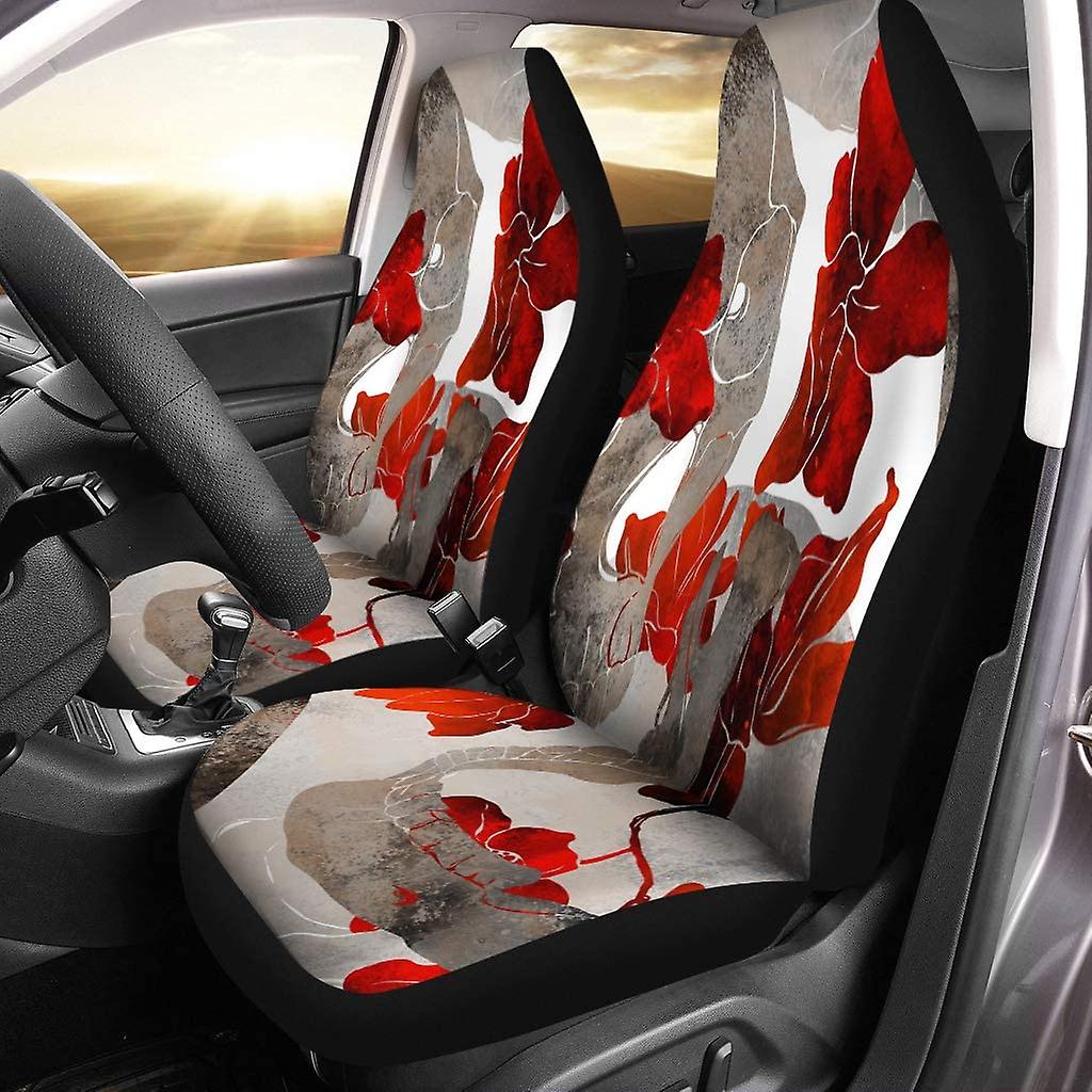 Set Of 2 Car Seat Covers Boho Chic Magic Skull Jaw Flowers Universal Auto Front Seats Protector Fits For Car，suv Sedan，truck