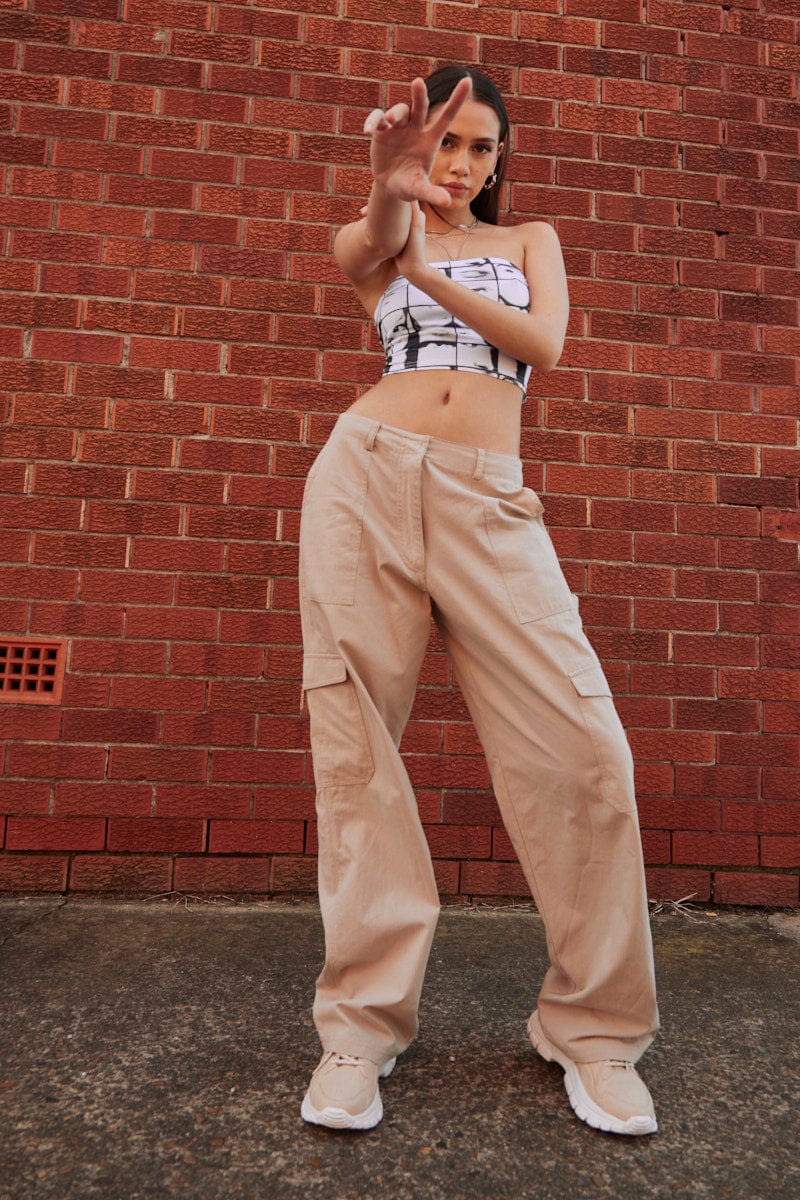 White Cargo Pant Mid Rise