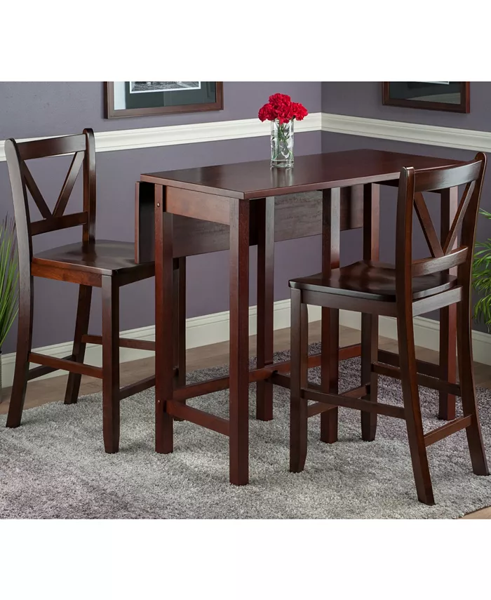 Winsome Lynnwood 3-Piece Drop Leaf Table with 2 Counter V-Back Stools