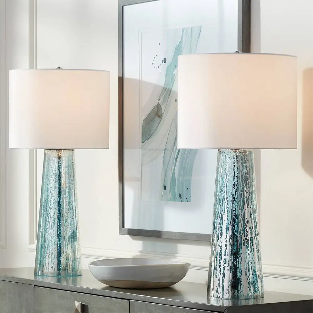 Set of 2 Coastal Table Lamps Mercury Glass Column - 14