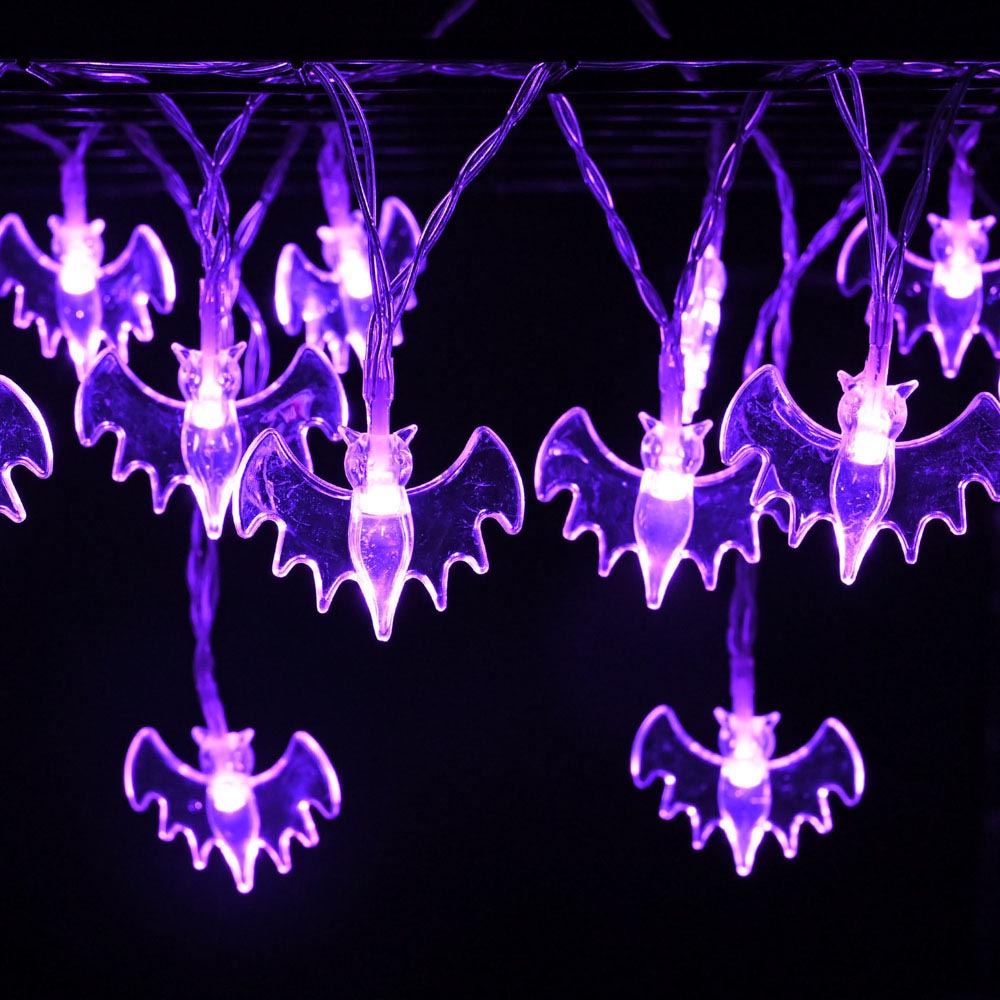 Yescom 15Ft Halloween String Lights Purple Bat Remote Control