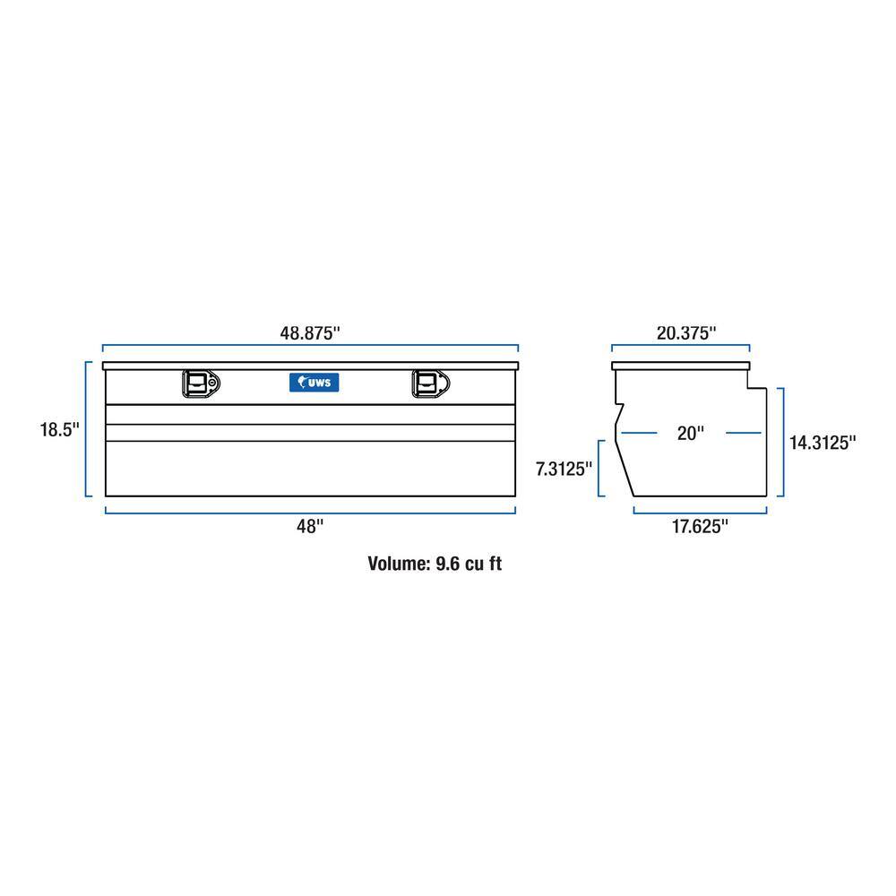 UWS 47.875 in. Silver Aluminum Full Size Crossbed Truck Tool Box for Trucks TBC-48-W