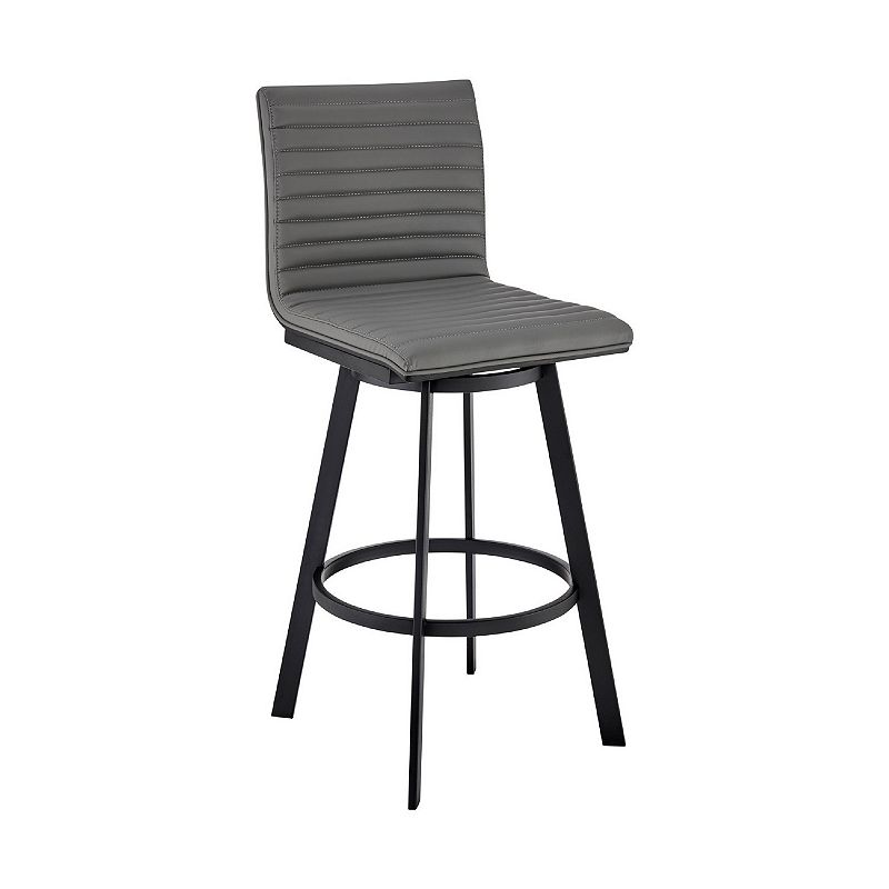 Swivel Barstool with Horizontal Channel Stitching， Black and Gray