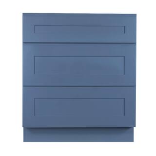 LIFEART CABINETRY Lancaster Blue Plywood Shaker Stock Assembled 3-Drawer Base Kitchen Cabinet 24 in. W x 34.5 in. D H x 24 in. D ALB-DB24-3