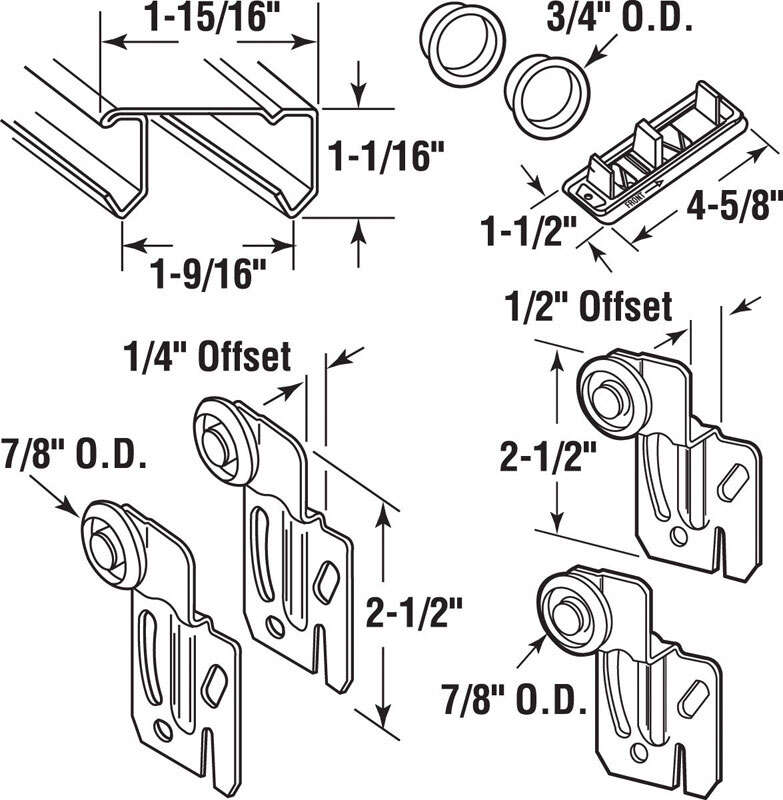 Prime-Line Galvanized Silver Steel By-Pass Door Hardware Set 1 pk