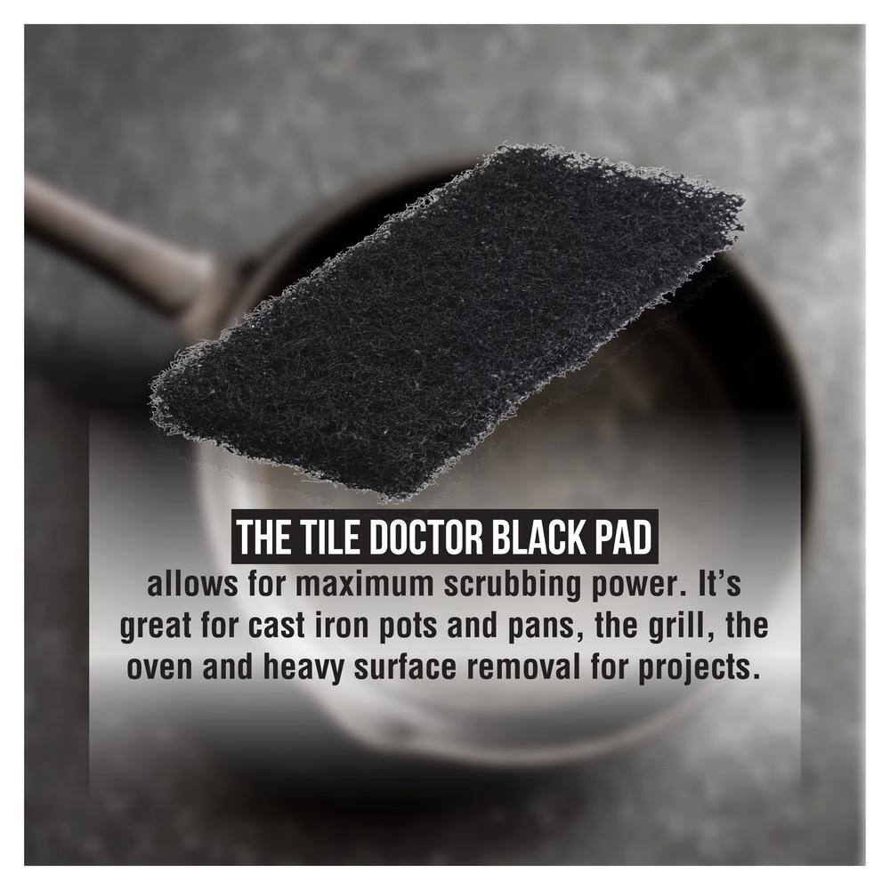 The Tile Doctor 4.5 in. x 10 in. x 1 in. Black Extra Heavy-Duty Water Based Latex Resins Maximum Scrub Power Pads (48-Pack) scrubdr48black