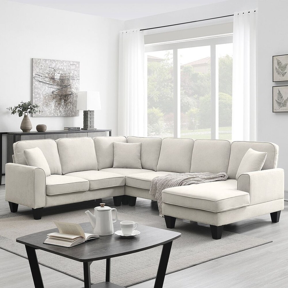 U Shape Sectional Sofa  7 Seat Indoor Modular Sofa with 3 Pillows