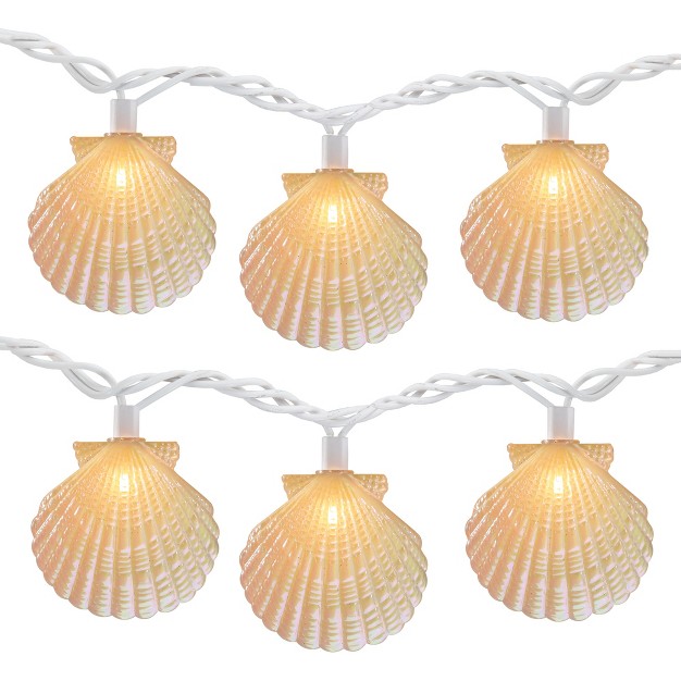 Northlight 10 Count Iridescent Scalloped Seashell Novelty String Lights 6 5 Ft White Wire