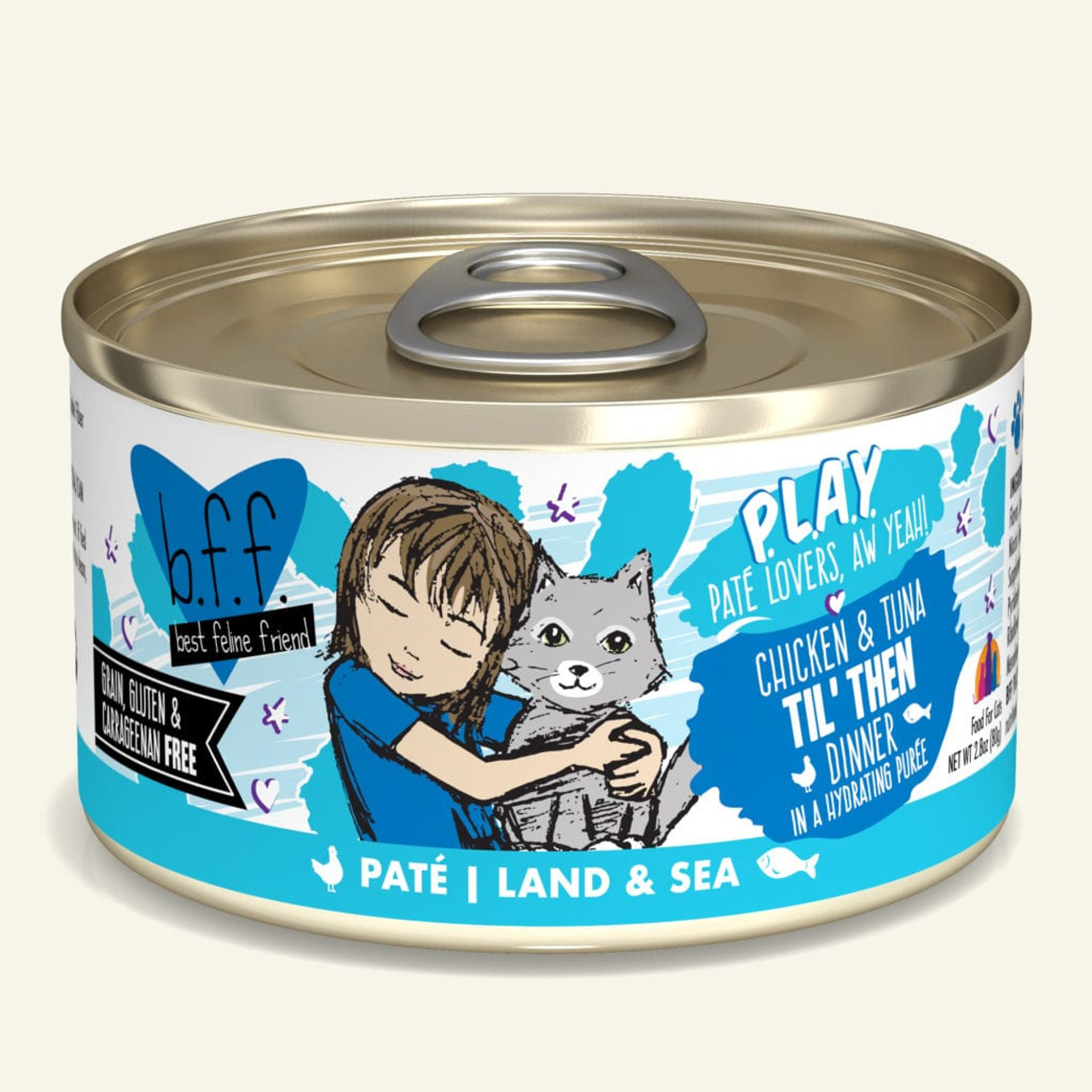 Weruva BFF Play Til' Then Land and Sea Chicken and Tuna Canned Cat Food， 2.8 Oz.