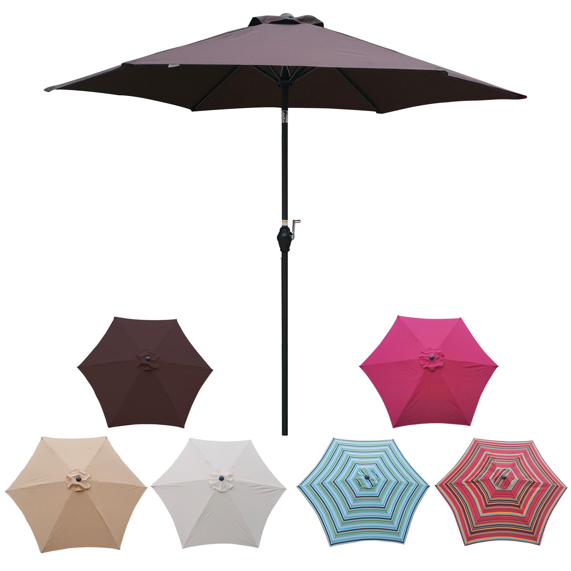 9ft Outdoor Umbrella Patio Market Table Umbrella Garden Umbrella with Push Button Tilt and Crank, 6 Sturdy Ribs, Coffee Market Umbrellas for Garden, Deck, Backyard and Pool